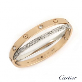 Cartier Love Bracelet Pink & White Gold Diamonds Size 16 N6039216